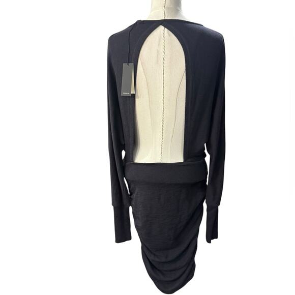 Monrow SUPER SOFT OPEN BACK SHIRRED DRESS BLACK Long Sleeve Size Small NEW - Picture 4 of 14